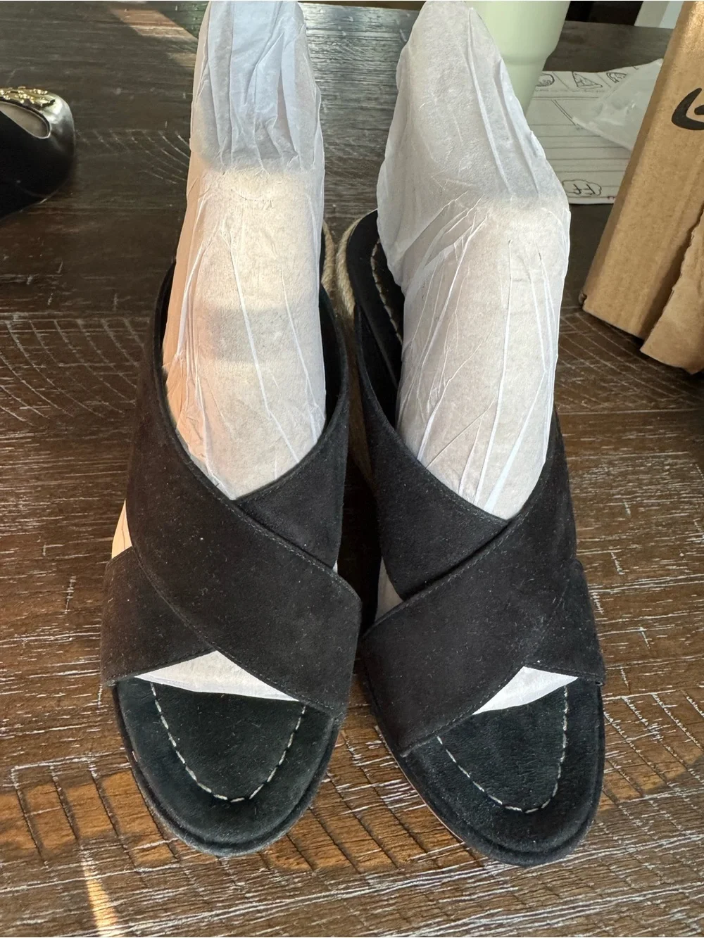 Tory Burch Bailey Black Suede Espadrille Wedge Sandal